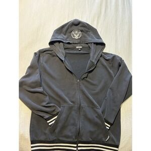 Jäegermeister Black Hoodie Sweatshirt‎ Sz 2XL Full Zip Pockets White Stripe Trim